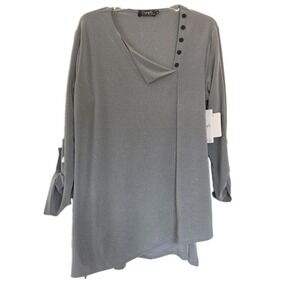 NWT Sympli  Ivon Flop Top Relax Roll Tab Sleeve, Size 12 Jersey Melange Silver